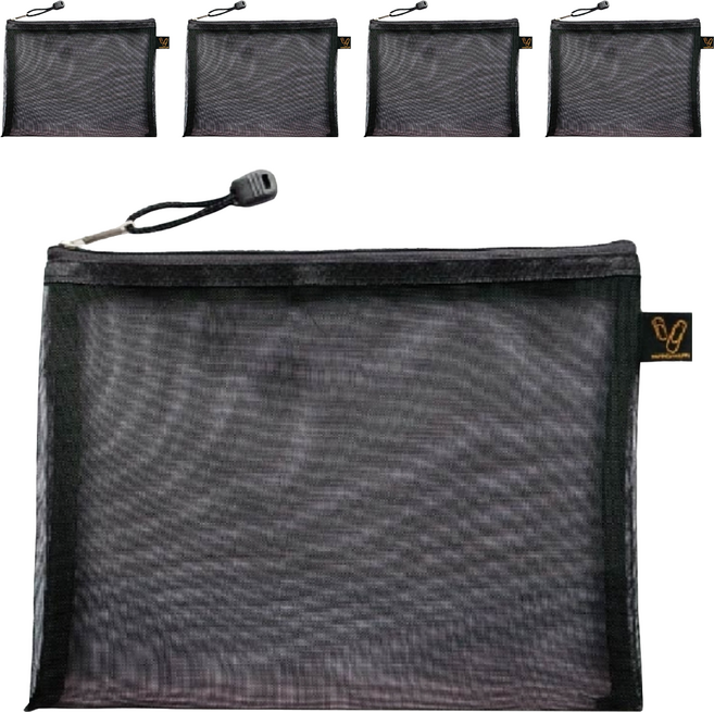 CCHING 青青文具 立體尼龍網紗袋 A4, 5個, 黑色 簡單生活