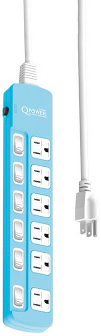 Tyson 太順電業 QPOWER 太超值 6開6插 延長線插座 3孔 TS-366B, 2.7m, 碧藍色, 1條
