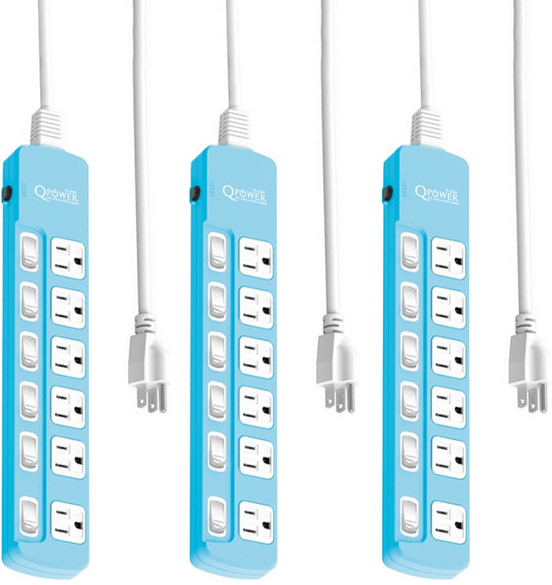Tyson 太順電業 QPOWER 太超值 6開6插 延長線插座 3孔 TS-366B, 2.7m, 碧藍色, 3條