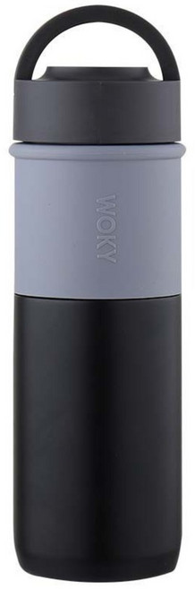 WOKY 沃廚 陶瓷環保提手杯 500ML 創新一體成型全瓷內膽 超輕薄1.6mm陶瓷內膽 隱形提把設計, 黑色, 1個