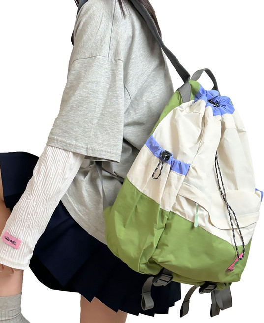 ELVEO 스포츠 투톤 경량 스트링 백팩, 화이트그린, 1개