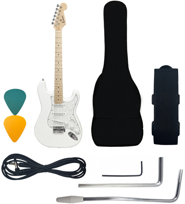 코네임 입문 연습용 일렉기타, 22W1606, 화이트(기타), 랜덤발송(피크, 스트랩), 1개