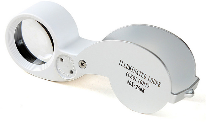 비즈온 40배 확대 알루미늄 휴대용 돋보기 소형, 실버, 1개