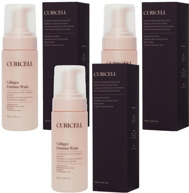 큐리셀 캘러젠 페미닌 워시 고보습 고영양 저자극 약산성 여성청결제, 150ml, 3개