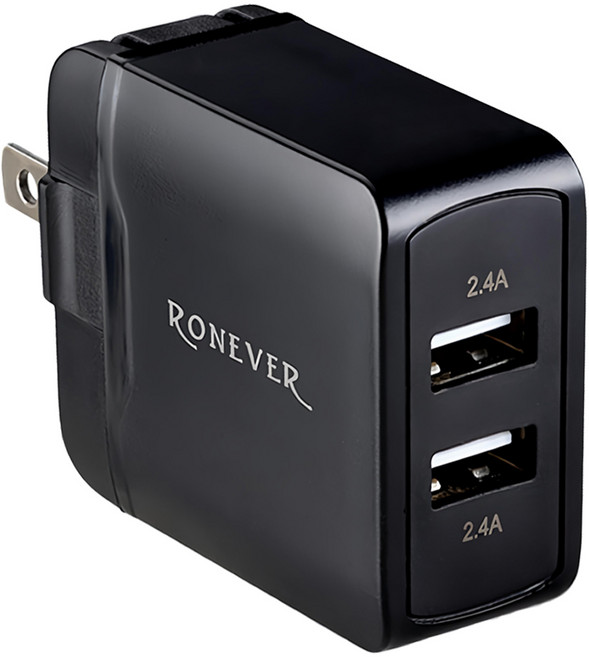 RONEVER 2.4A USB雙孔電源供應器, 黑色, 1個