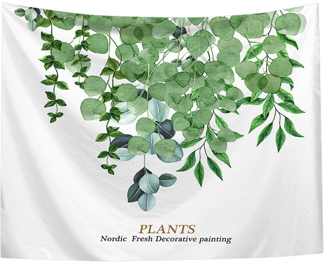 半島良品 居家裝飾掛布 附無痕釘2個 + 倒鉤夾2個, 圓葉桉 白色 + 綠色