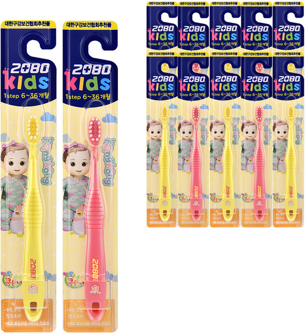 2080 키즈 1스텝 콩콩이 유아칫솔, 혼합 색상, 1개입, 12개