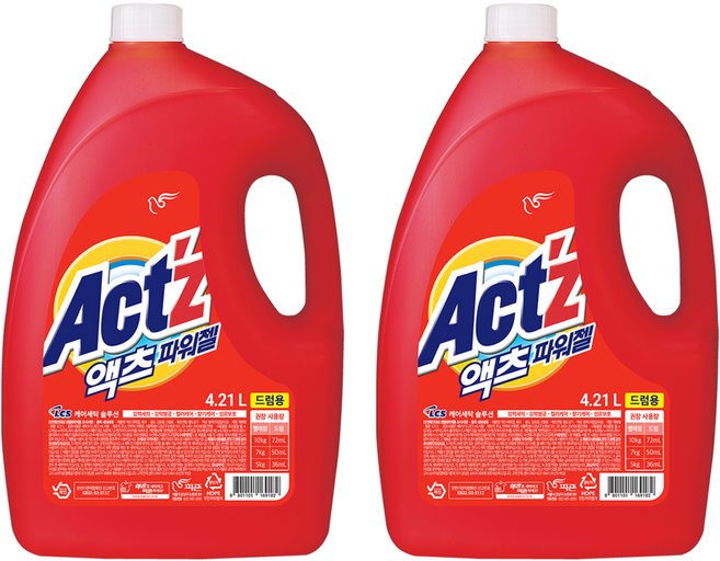 액츠 파워젤 드럼용 액상세제 본품, 4.21L, 2개