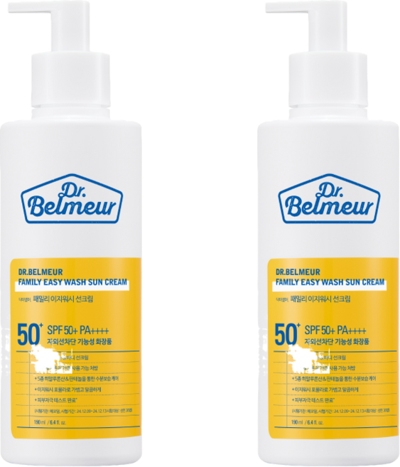 닥터벨머 패밀리 대용량 이지워시 선크림 SPF50+ PA++++, 190ml, 2개