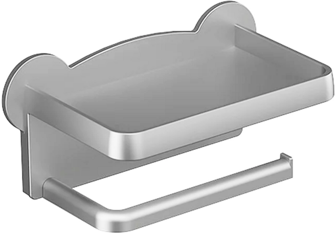 菓拉小舖 免打孔壁掛浴室衛生紙架 捲紙架款 附無痕免釘貼 21 x 10 x 11cm, 槍灰色, 1個