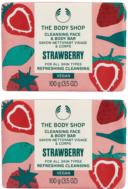 더바디샵 스트로베리 클렌징 페이스 앤 바디 바, 100g, 2개