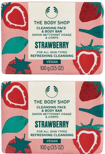 더바디샵 스트로베리 클렌징 페이스 앤 바디 바, 100g, 2개 - 쿠팡