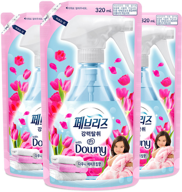 페브리즈 섬유탈취제 다우니 에이프릴향 리필, 320ml, 3개