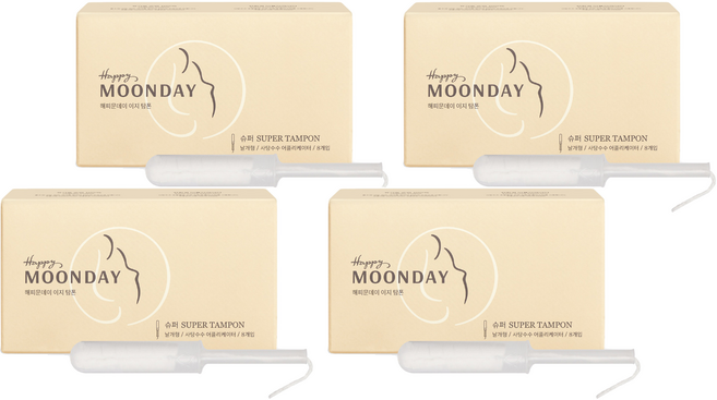 해피문데이 유기농 순면 이지 탐폰, 슈퍼, 8개입, 4개