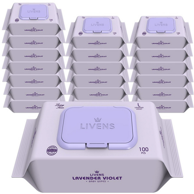 리벤스 라벤더 바이올렛 순수 물티슈 캡형, 40g, 100매, 20개