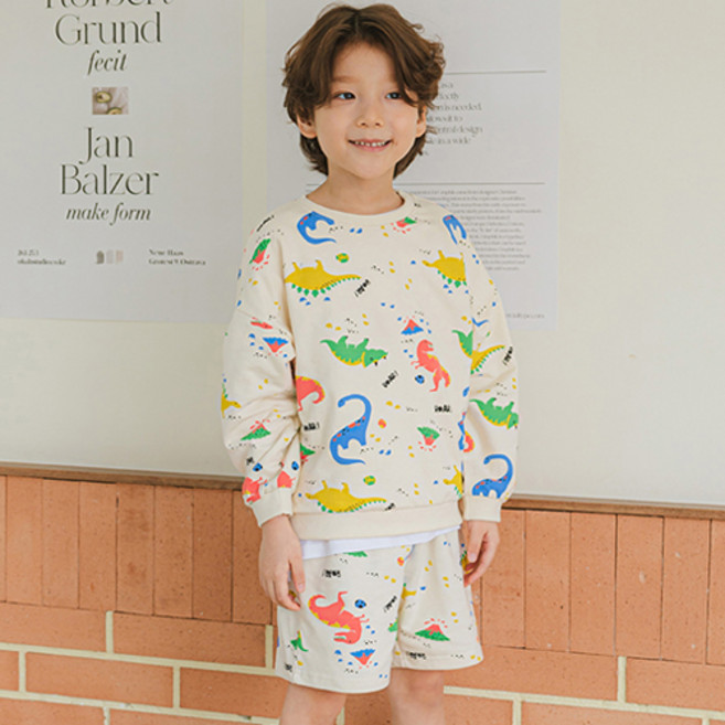 baobab namu 童款侏羅紀可愛恐龍印花長袖上衣+短褲組