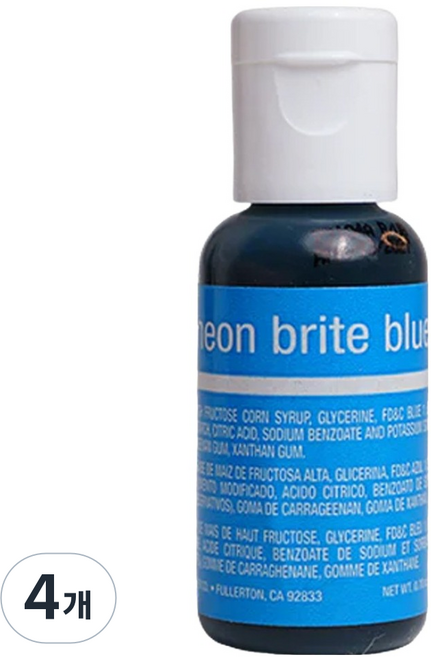 셰프마스터 리쿠아젤 수용성 식용색소 네온브라이트블루, 20g, 4개