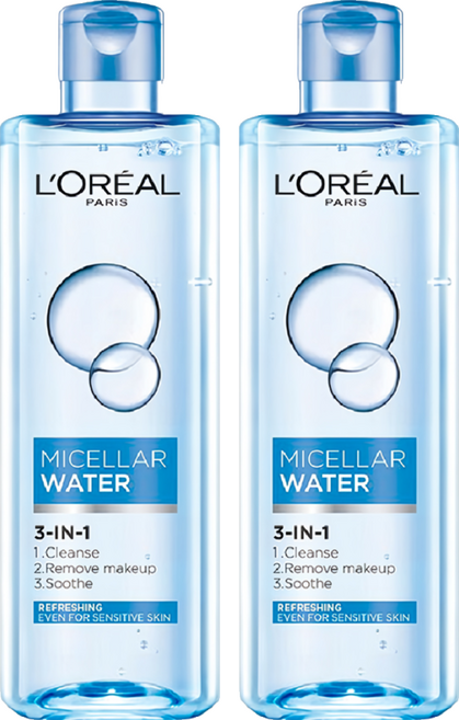 L'OREAL PARiS 巴黎萊雅 台灣公司貨 3合1卸妝潔顏水 清爽型, 400ml, 2瓶