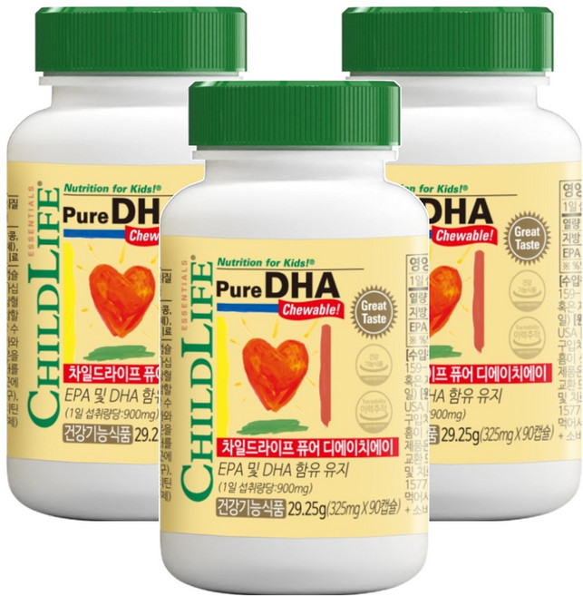 차일드라이프 퓨어 DHA 오메가3 딸기맛, 90정, 3개