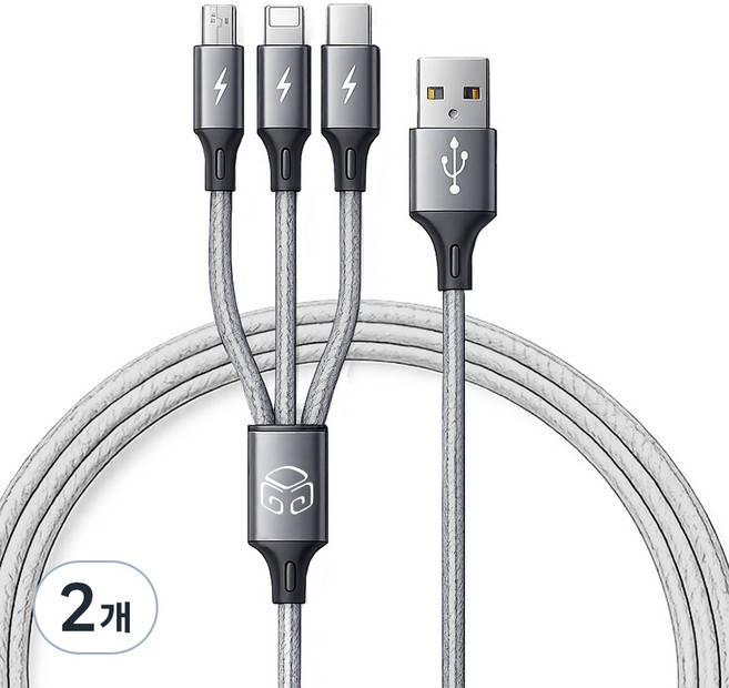 디지지 3in1 스카이 메타 멀티 고속 충전 케이블, 70cm, 메탈실버, 2개