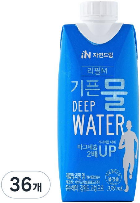 기픈물 자연드림 리필엠 종이팩 마그네슘 2배 해양심층수, 330ml, 36개
