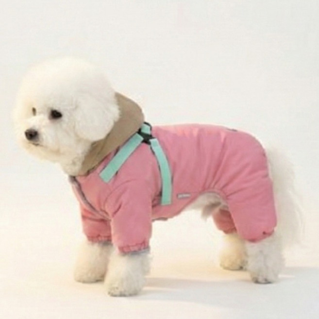 바오스레 반려동물 파스텔 투톤 겨울 올인원 패딩, 핑크, 1개
