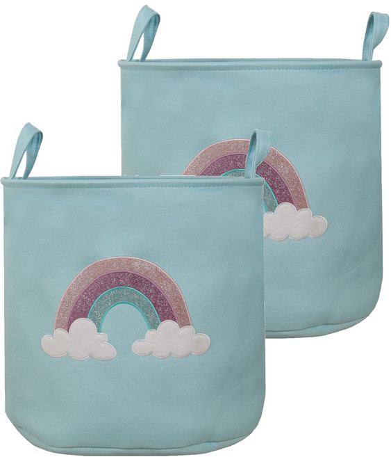 하늬통상 대형 캔버스 장난감정리함 수납바구니, 블루 무지개, 2개