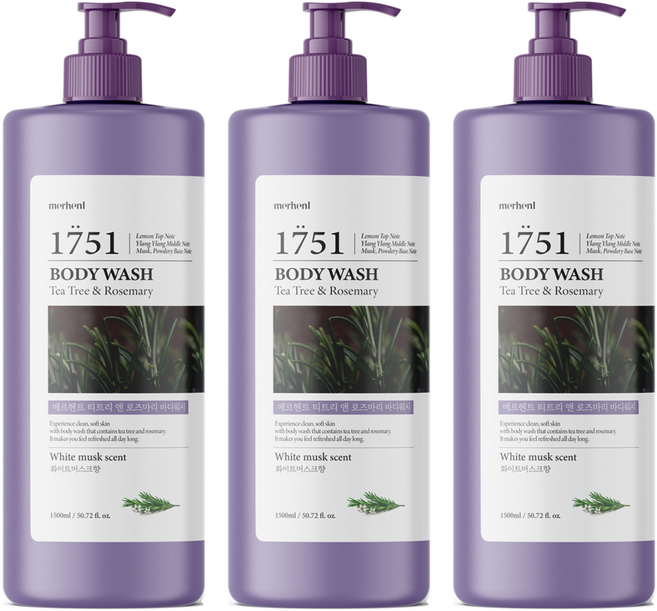 메르헨트 티트리 앤 로즈마리 대용량 바디워시 화이트머스크, 1.5L, 3개