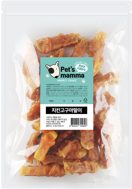 펫츠맘마 강아지 수제간식, 혼합맛(닭고기/고구마), 1개, 200g