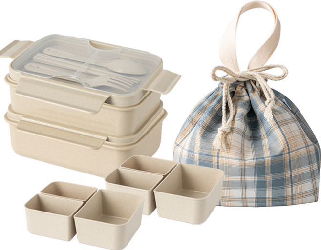 나누담 피크닉 2단 도시락 보냉백 세트, 아이보리, 1세트