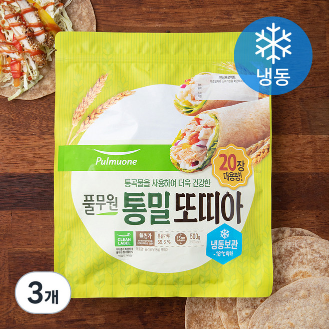 풀무원 요리도우 통밀 또띠아 지름 15cm 20장 (냉동), 500g, 3개