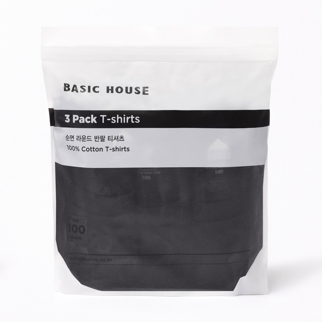 베이직하우스 남녀공용 통기성 순면라운드 30수 반팔티 오리지널팩 3p HATS0101