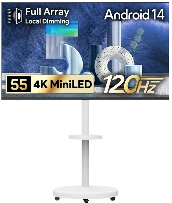 더함 CHiQ 4K QLED MiniLED UHD DLG 120Hz 로컬디밍 돌비 AI 구글 5.0 스마트TV + 이동식 TV스탠드 삼탠바이미 화이트 세트, 140cm(55인치), UA551MINILED Google5.0 120Hz 2025C, 스탠드형, 고객직접설치