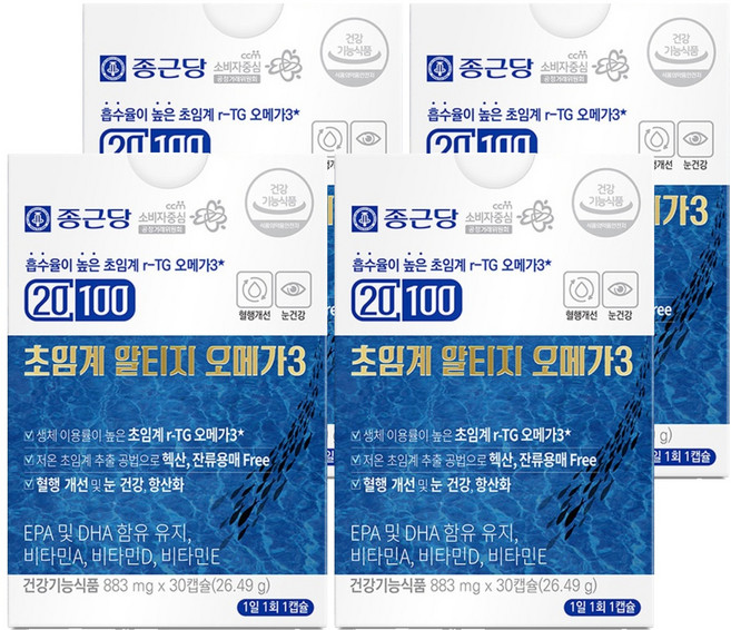 Chong Kun Dang 鍾根堂 Pharm 超臨界rTG Omega-3魚油軟膠囊, 30顆, 4盒