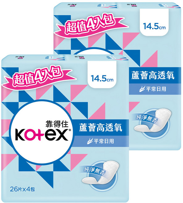 Kotex 靠得住 蘆薈高透氧護墊 無香, 14.5cm, 26片, 8包