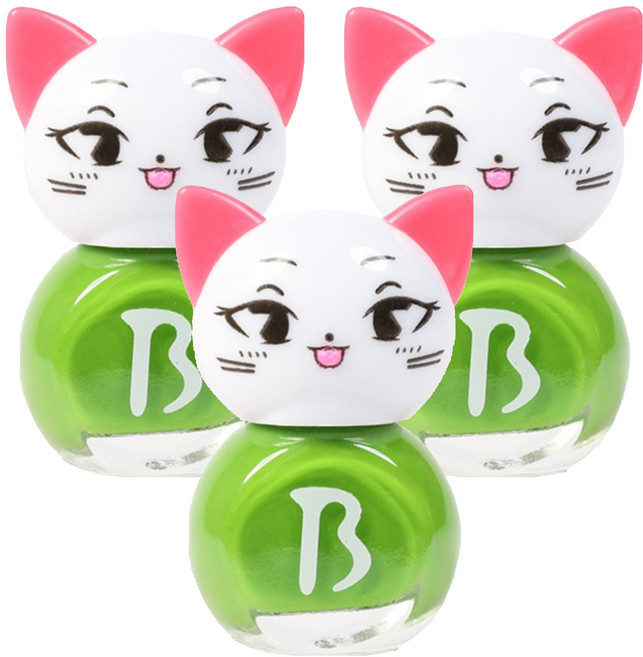 바블리 키즈네일 냥이 스티커형식 어린이매니큐어, 그린핑, 3개