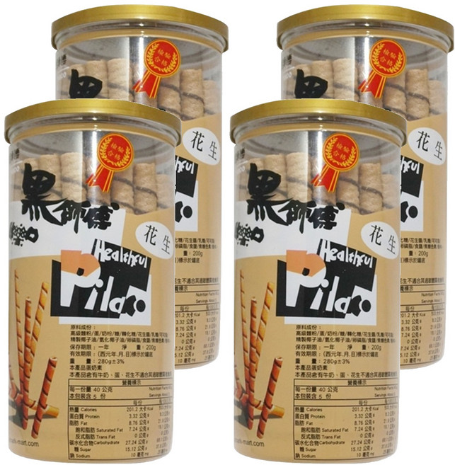 Healthful 黑師傅 捲心酥 花生口味, 200g, 4罐