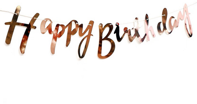 Happy Birthday拉旗 草寫款, 玫瑰金, 1組