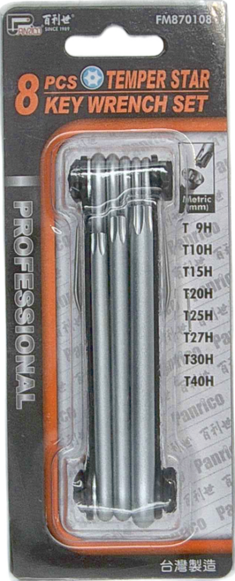 PANRICO 百利世 星型中空六角扳手組 8件組 CR-V鉻釩鋼材質, 1組
