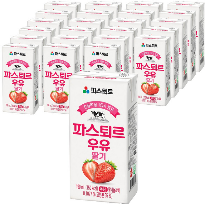 파스퇴르 딸기우유, 190ml, 24개