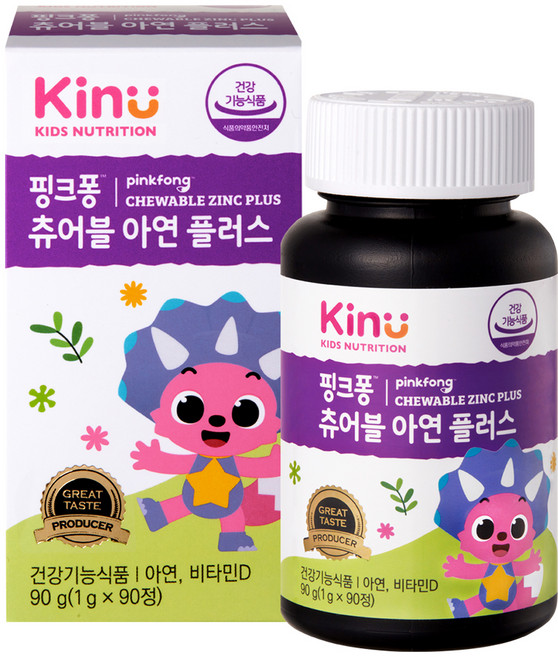 키누 핑크퐁 츄어블 아연 플러스, 90정, 1개