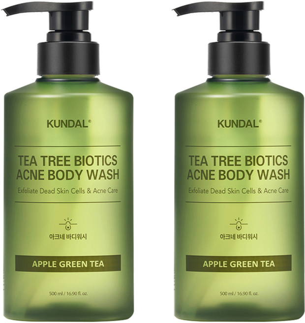 쿤달 티트리 바이오틱스 아크네 바디워시 애플그린티향, 500ml, 2개