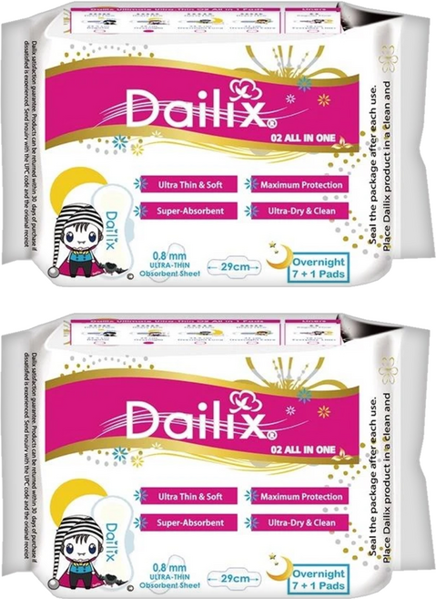Dailix 吸血鬼超瞬吸 抑菌淨味乾爽 夜用衛生棉 0.08cm超薄 茶多酚紅豆杉負離子芯片 瞬吸鎖水 SGS認證, 夜用型(29cm), 8片, 2包