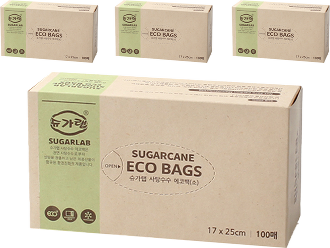 슈가랩 사탕수수 에코백 17cm x 25cm, 소(S), 100개입, 4개