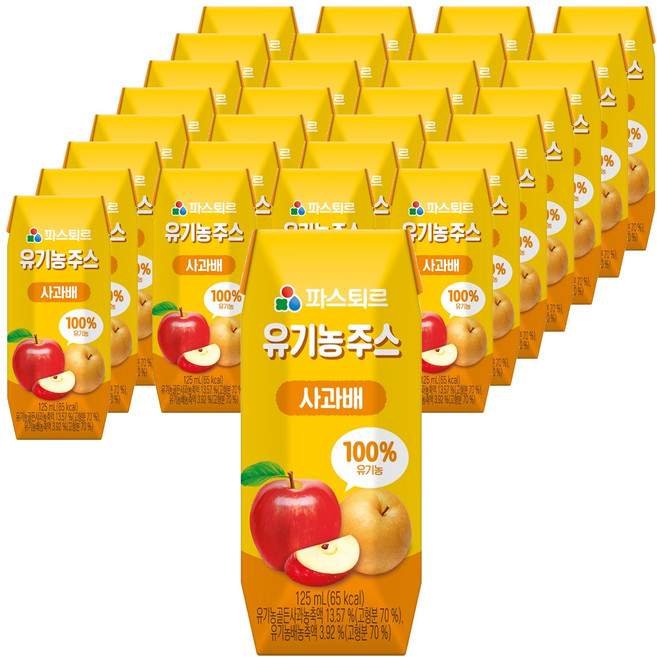 파스퇴르 유기농주스, 125ml, 48개