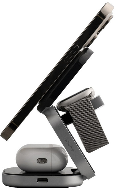 시홈 맥세이프 3in1 접이식 휴대용 22.5W 고속 무선충전기, 스페이스블랙, 1개