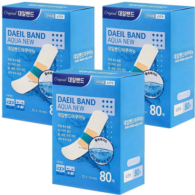 대일밴드 아쿠아뉴 방수형 밴드, 80개입, 3개