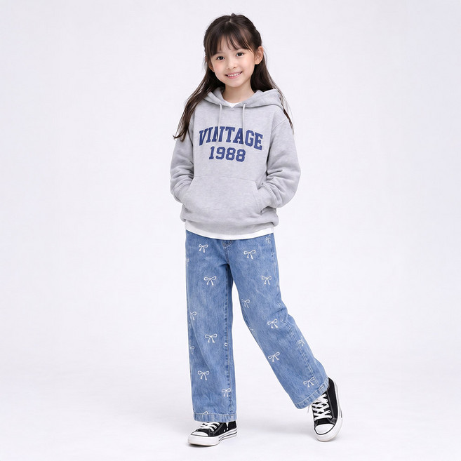 로시앤로우 주니어 아동용 러블리 리본 밴딩 데님 팬츠 SK008