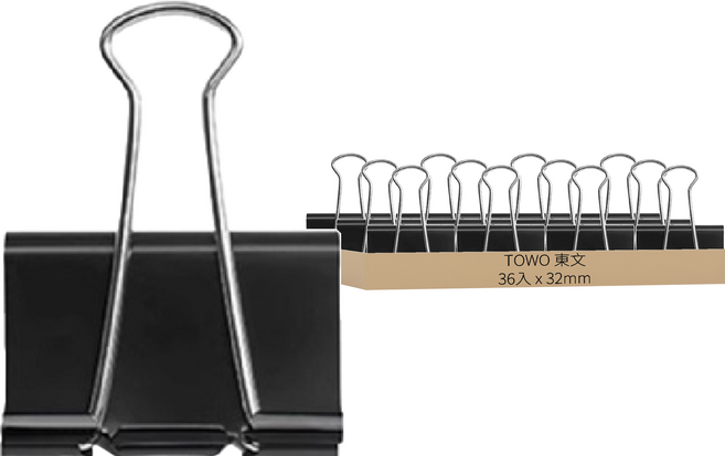 TOWO 東文 黑色長尾夾, 32mm, 36個, 1盒