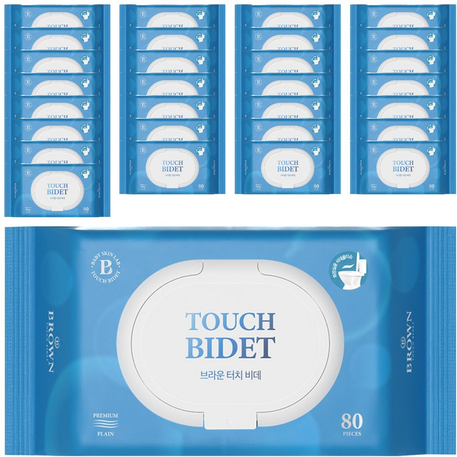 브라운 터치 비데 물티슈 물에 잘 녹는 화장실용 저자극 비데티슈 캡형, 55g, 80매, 40개